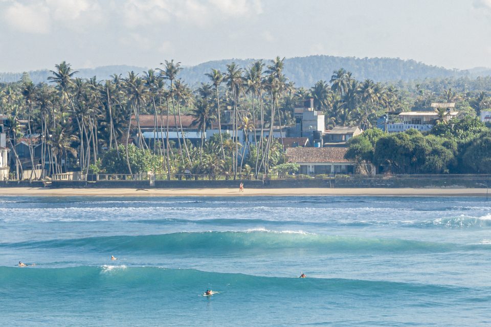 Aerial view of the surf point on the Ahangama coastline