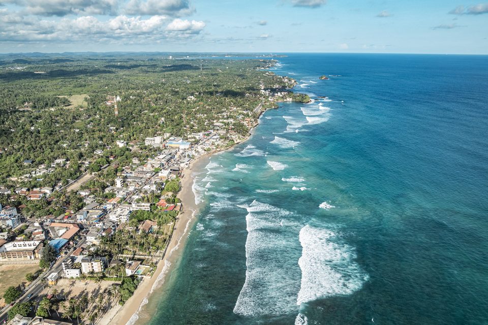 Aerial view along the Ahangama coastline
