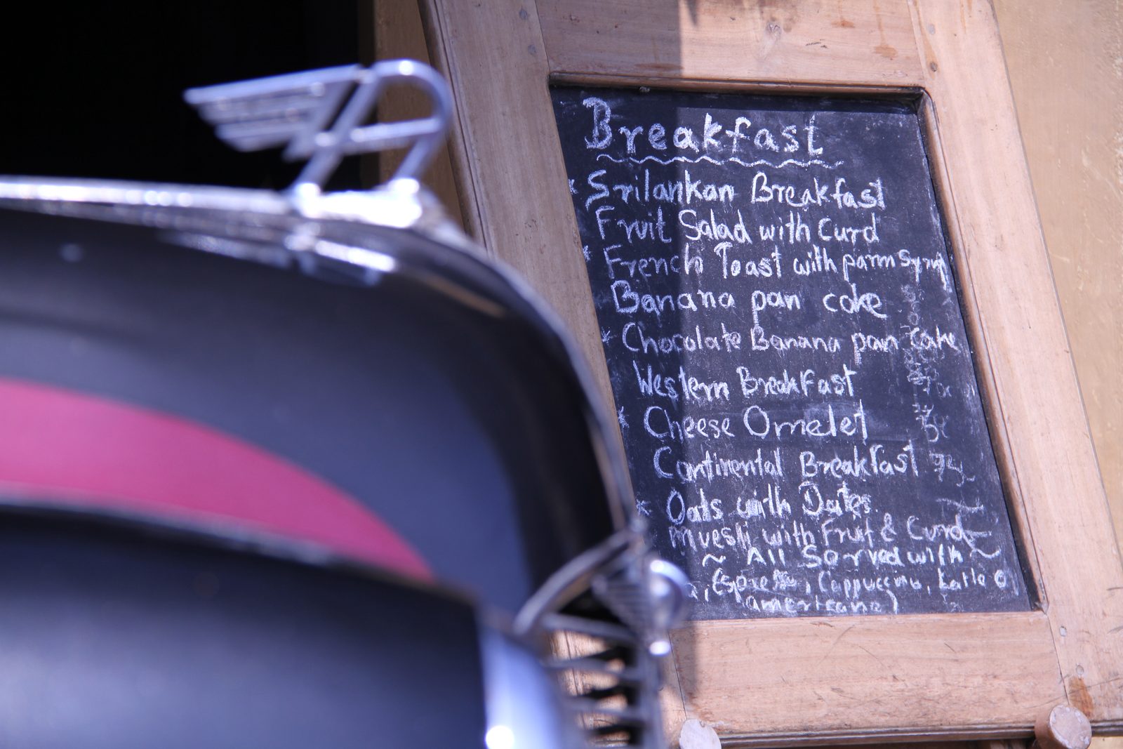 The day's breakfast menu on the chalkboard