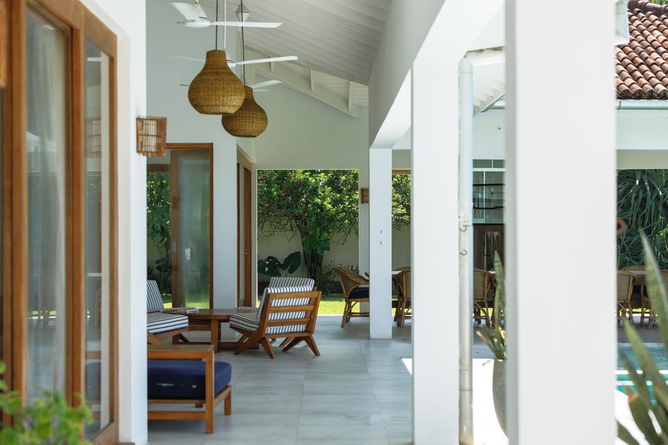 The covered terrace looking onto the pool